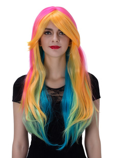 Halloween perruques longues multicolore du côté des femmes se séparer des perruques de cheveux boucl