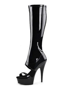 Bottes à bout ouvert en cuir verni noires unicolore