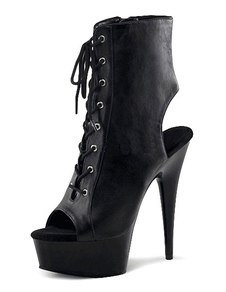 Bottes peep-toe talons découverts en PU unicolore