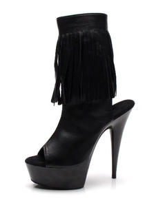 Bottes peep-toe talons découverts en PU unicolore