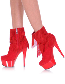 Bottes à bout rond en cuir poncé unicolore