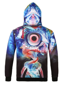 Manches longues impression 3D Casual Tops pull bleu à capuche hommes