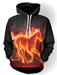 Imprimé Hoodie Long Sleeve masculine gravure cheval décontracté Pullover Hoodie