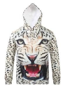 Tiger 3D pull beige à capuche hommes imprimé manches longues Casual Hoodie