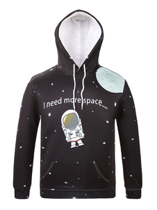 Hoodie noir hommes imprimé manches longues Casual Pullover Hoodie