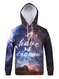 Imprimé manches longues étoiles occasionnels Pullover Hoodie Hoodie bleu hommes