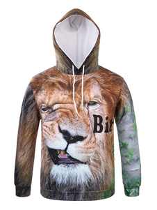 Hoodie Lion jaune hommes imprimé manches longues Casual Pullover Hoodie