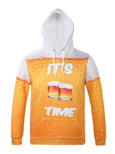 Hommes Hoodie pull jaune imprimé manches longues Tops Casual