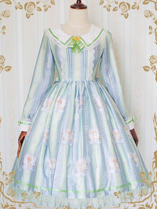 Robe lolita séduisante en chiffon impression avec noeud douse revers embelli