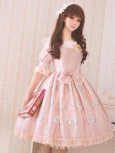 Robe lolita charmante en chiffon impression avec noeud douse revers embelli