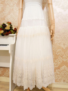 Lolita jupon blanc Mesh Embroideried jupon Long