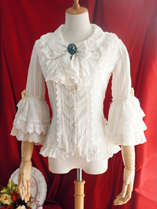 Chemisier lolita doux en chiffon unicolore à volants revers embelli