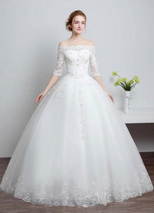 Robe de mariée en dentelle de l’épaule d’Ivoire a-ligne Lace Up Half Sleeve pailletés étage longueur