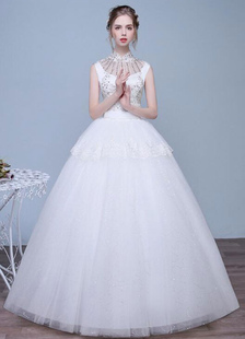 Mariage Ivoire robe trapèze dentelle paillettes strass Keyhole étage longueur robes de mariée