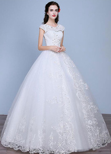 Robes de mariée princesse a-ligne de dentelle strass perles longueur au sol robes de mariée Ivoire