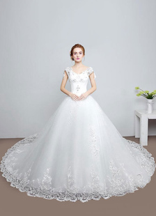 Robe de mariée princesse dentelle a-ligne dos nu strass perles lacez vers le haut de v-cou robe de m