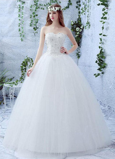 Lacets sans bretelles Sweetheart étage longueur robe de mariée a-ligne de perles strass robe de mari
