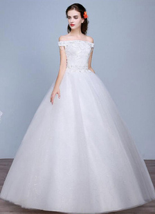 Robe de mariée dentelle Off le lacets épaule parole longueur appliques robe de mariée avec perles pa