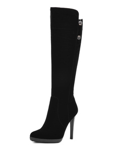 Bottes à talons aigus en micro daim noir unicolore