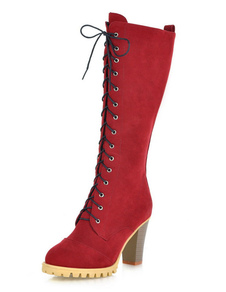 Bottes mi-mollet Zip à bout pointu en micro daim unicolore