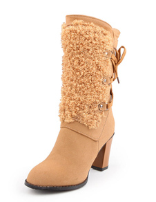 Bottes mi-mollet à lacets et bout rond en micro daim unicolore