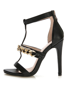 Fabuleuses sandales mode à bout ouvert unicolore avec chaîne