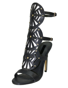 Sandale noir bottes à talons hauts femme s Cut Out vide retour Boots Open Toe Strap