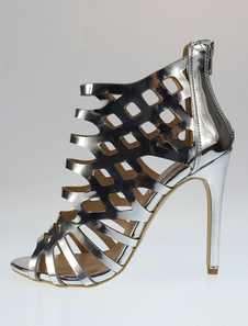 Métalliques Gladiator sandales à talons hauts découper Zipper Open Toe bottillons de sandale pour fe