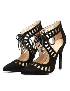 Chaussures à talons à talons aigus en tissu de terry unicolore courroie ajustable creusé en peau de 