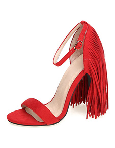 Charmantes sandales unicolore avec frange à bout ouvert