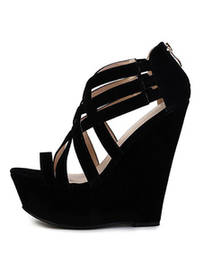 Sandales belles compensées Zip en tissu de terry unicolore croisées