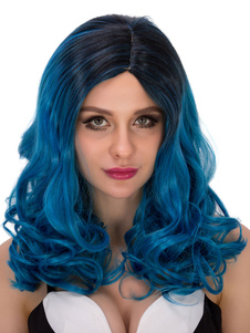 Halloween cheveux perruques Ombre bleu bouclés perruques longues synthétiques en couches