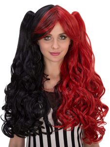 Halloween cheveux perruques les grappes rouge noir Long bouclés perruques synthétiques féminines