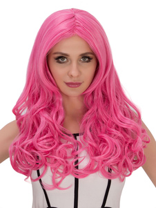 Halloween perruques longues plein Volume boucles rose Center féminines se séparer des perruques synt