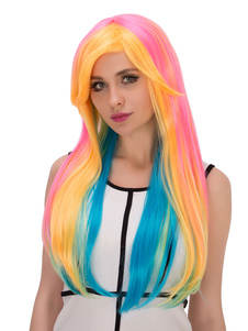 Perruques de cheveux Halloween Perruques synthétiques de longue ligne droite Multi couleur avec fran