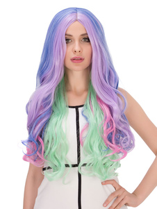 Halloween cheveux perruques perruques synthétiques Long ondulé couleur mélangée en couches