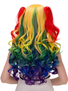 Halloween cheveux perruques Multicolor perruques synthétiques de fanes Long bouclés féminines