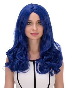 Halloween des femmes perruques bleu perruques synthétiques de cheveux longs bouclés