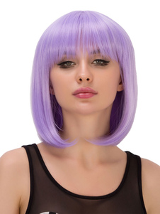 Halloween cheveux perruques perruques synthétiques de lilas épaule longueur frange droite
