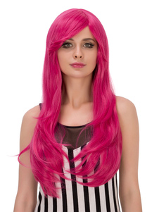 Halloween perruques longues boucles aux extrémités du côté des femmes a balayé Rose rouge perruques 