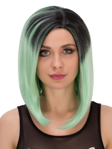 Halloween cheveux perruques perruques synthétiques de lumière Ombre verte longue ligne droite côté s