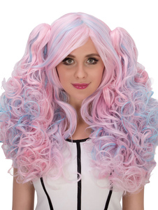 Halloween cheveux perruques deux ton moelleux fanes Long bouclés perruques synthétiques