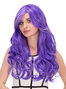 Halloween cheveux perruques pourpre côté couches Long bouclés frange perruques synthétiques