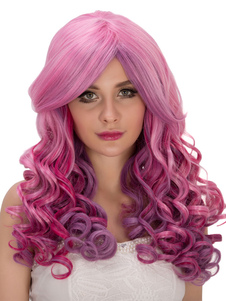 Perruques Halloween féminin Long Centre bouclé perruque cheveux Rose de joint