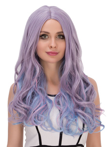 Halloween cheveux perruques Ombre lilas ondulé stratifié Long les perruques synthétiques