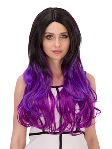 Halloween cheveux perruques Ombre pourpre ondulés longues perruques synthétiques féminines