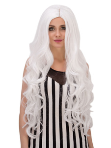 Halloween cheveux perruques côté blanc séparation bouclés longues perruques synthétiques