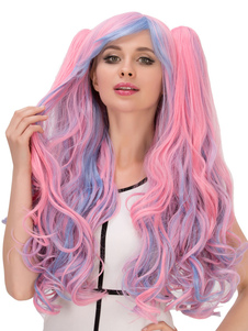 Halloween cheveux perruques longues bottes en couches des perruques synthétiques ondulés avec frange