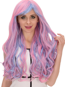 Halloween cheveux perruques deux ton côté frange ondulée longues perruques synthétiques