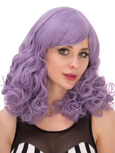 Halloween perruques longues perruques cheveux bouclés de lilas féminine avec frange balayée par le c